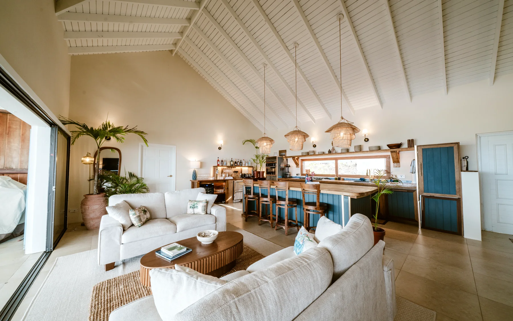 Large covered patio at Mer & Sel Villa with sea views