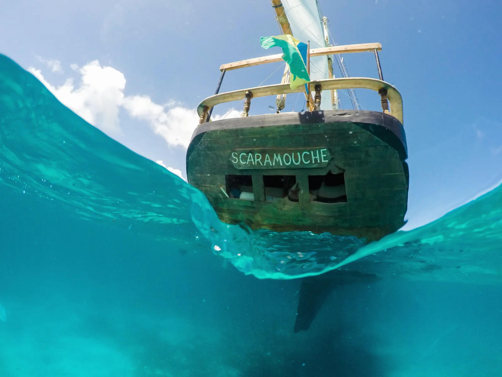 Clear water snorkeling scene in the Tobago Cays