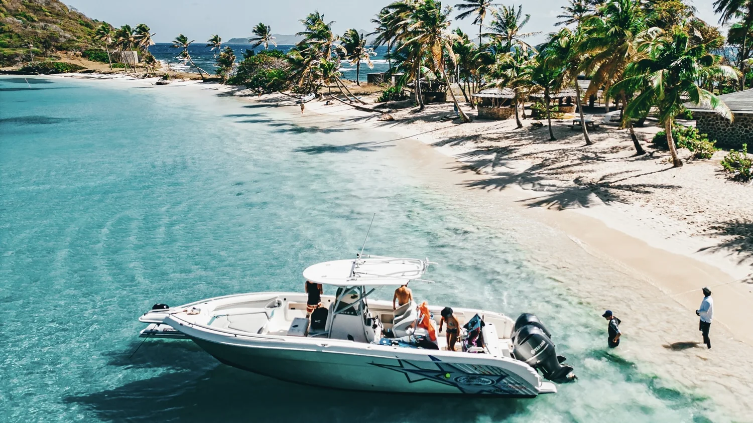 Large speed boat on the beach at Mayreau during a private excursion