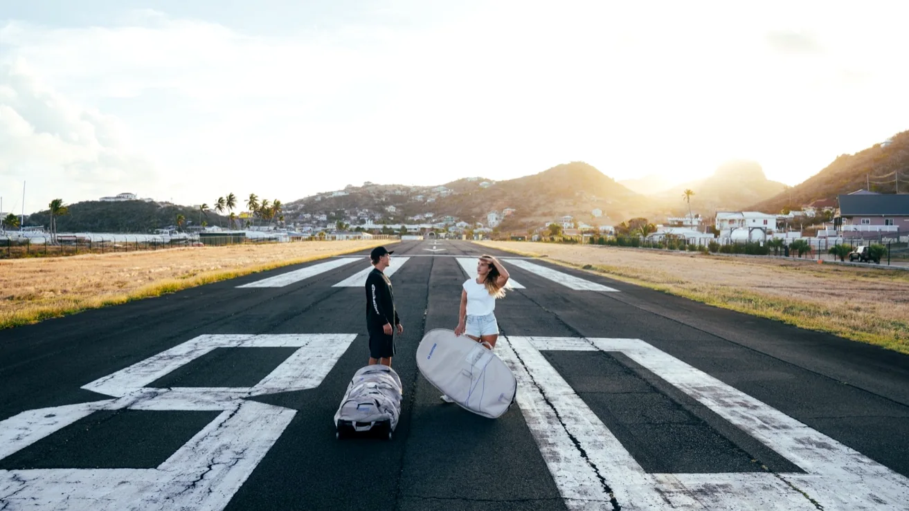 Union Island airport runway arrival at sunset
